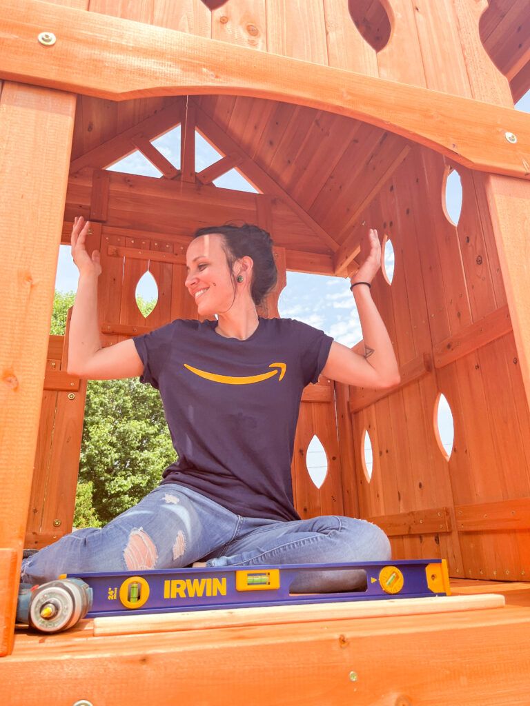 Volunteers from Amazon helped build Grayson's playset during the Play Defeats Cancer Tour.