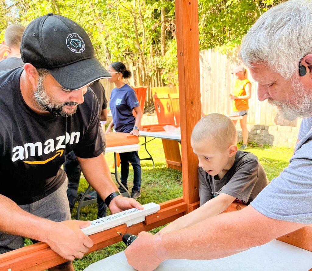 Amazon working together to build a playset to bring Hope to kiddos across the country during Childhood Cancer Awareness month.